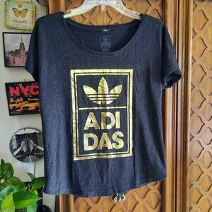 ADIDAS ORIGINALS Goldfoil Graphic Logo Tee - Black/Gold, Size XS